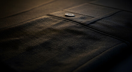 Obraz premium Close Up on Black Leather Jacket with Button and Seam Detail