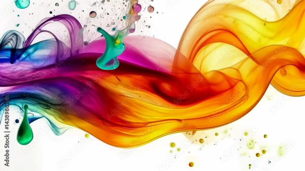 Poster vibrant colorful ink swirls creating dynamic abstract patterns on white background