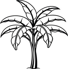 Banana Tree Line Art Vector – Minimal Black and White Outline Illustration on White Background