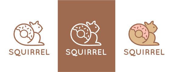 Donut and squirrel logo design vector template. Cafe, brand, card, business.
