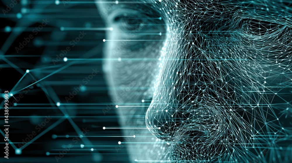 Poster biometric scanning overlay technology enhancing secure identity verification on human face