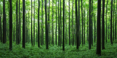 Fototapeta premium Lush Green Forest Tranquil Canopy of Trees in Springtime A Serene Nature Scene