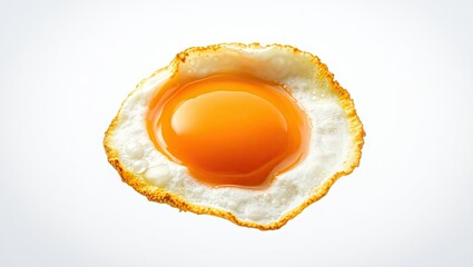 A single, perfectly fried egg with a runny yolk, isolated on a white background