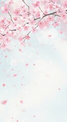 Fototapeta premium Soft pastel background with delicate pink sakura cherry blossom branches floating gently in a bright dreamy sky