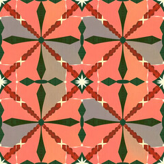 Soft Geometric Japanese Kasuri Weaving in Vibrant Tones, Seamless Pattern.