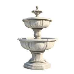 Elegant stone garden fountain isolated on transparent background