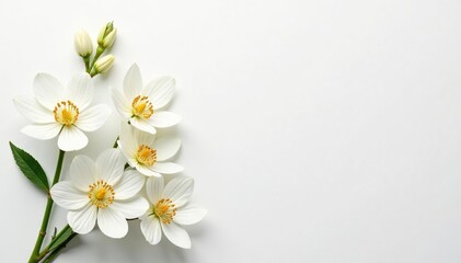 Fototapeta premium Abstract white floral arrangement on white backdrop, pure, background, beauty