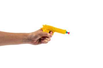 Plastic yellow toy gun shaped llike a real one on transparent background