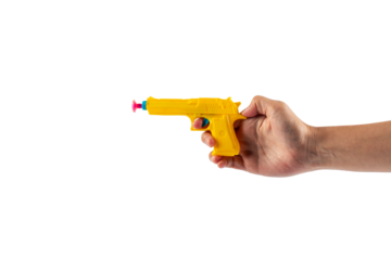 Plastic yellow toy gun shaped llike a real one on transparent background