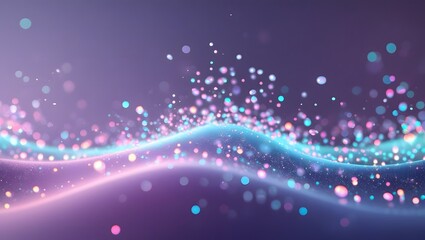 Obraz premium Dreamy neon bubble wave background with soft glowing cyan and pink particles, futuristic fantasy design perfect for creative digital projects.