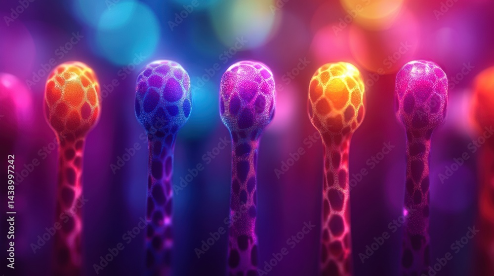 Poster colorful and abstract display of matchsticks with unique patterns and textures in a dreamlike scene 
