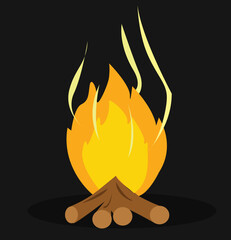 Camping hot bonfire with burning fire flame and wood