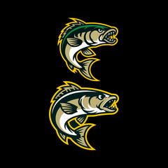 Fierce Walleye Fish Mascot Logo Set for Angling and Gaming