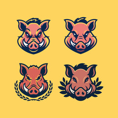 Wild Boar Mascot Logo Set for Sports and Gaming Teams