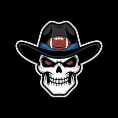 Skull with Cowboy Hat and American Football Design