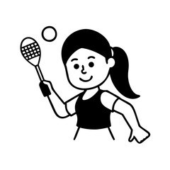 Woman Playing Badminton Hand Drawn