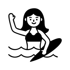 Woman Doing Surfing Hand Drawn