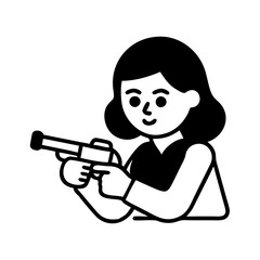 Woman Playing Shooting Game Hand Drawn Illustration