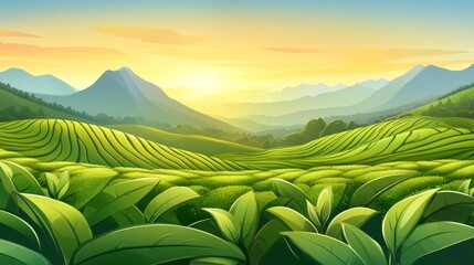 Obraz premium Stunning Tea Plantation Landscape at Sunrise