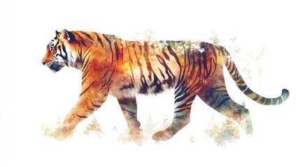 Fototapeta premium Majestic tiger in motion, blending with nature