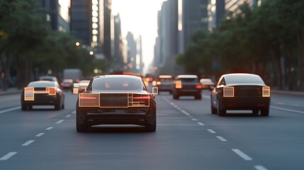Autonomous Car Driving on City Street with Sensor Data Overlayed