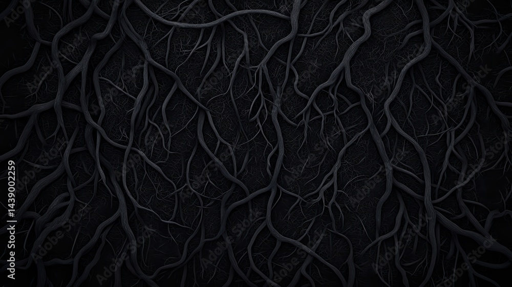 Aufkleber a close-up view of intricate, dark root systems, displaying a complex network of branches intertwini