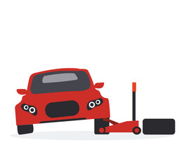 Roadside assistance changing wheel on a roadside. service. Insurance Protection of car. 