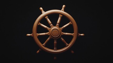 Obraz premium A wooden ship's wheel against a dark background, symbolizing navigation and maritime adventure.