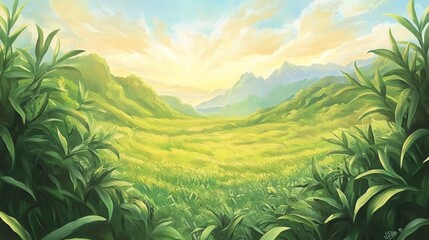 Serene Valley Sunrise Landscape Painting