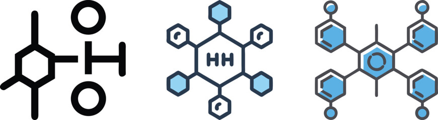 Molecular Structure Icons Set - Chemical and Science Vector Design