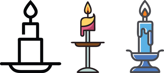 Candle Icon Set - Home Decor and Lighting Vector Design