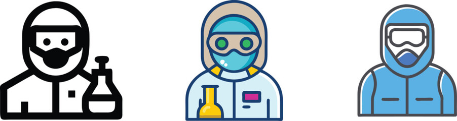 Scientist in Protective Gear Icons Set - Research Lab Vector Design