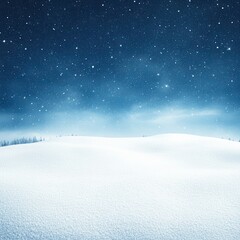 Snowy winter landscape under a starry night sky.  A vast expanse of pristine white snow blankets rolling hills, stretching to the horizon. 
