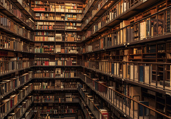 Fototapeta premium Impressive Library Interior: Bookshelves Filled with Knowledge