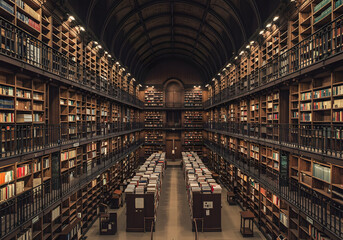 Grand Library Interior: Bookshelves, Architecture, and Knowledge Resources
