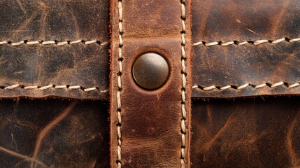 Close-up view of distressed leather straps and stitching.