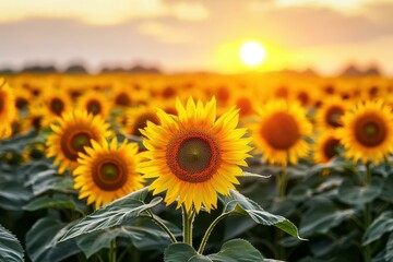 Vibrant Sunflowers at Sunset A Stunning Field of Golden Blooms in Summer