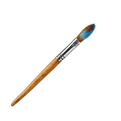 Fototapeta premium Isolated paint brush art tool with blue color on bristles for painting on transparent background