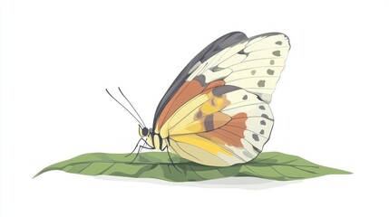 Obraz premium A delicate butterfly rests on a leaf