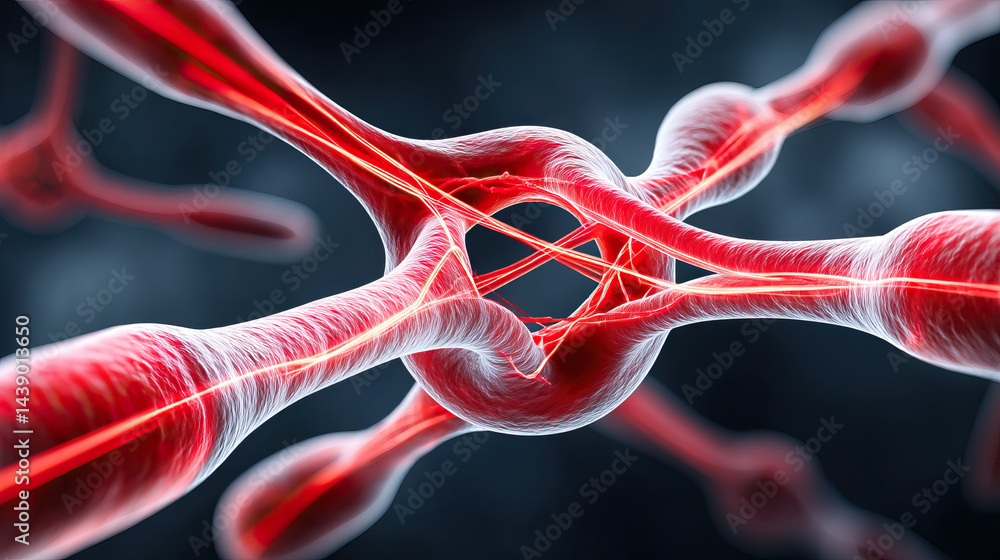 Poster artistic rendering of vascular system with subtle flow restriction paths, symbolizing circulation an