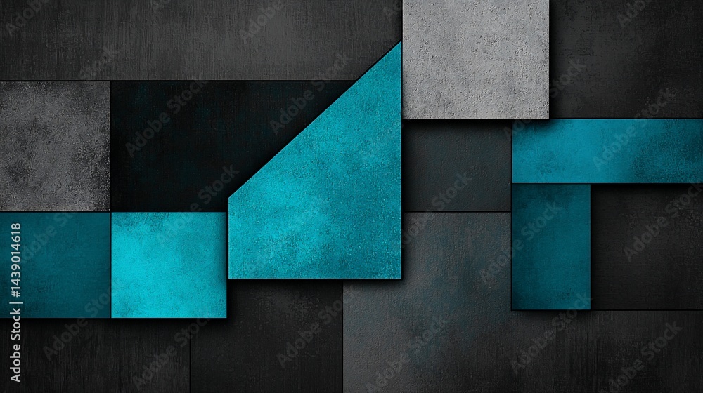 Aufkleber abstract geometric pattern with teal squares and triangles on a dark gray background