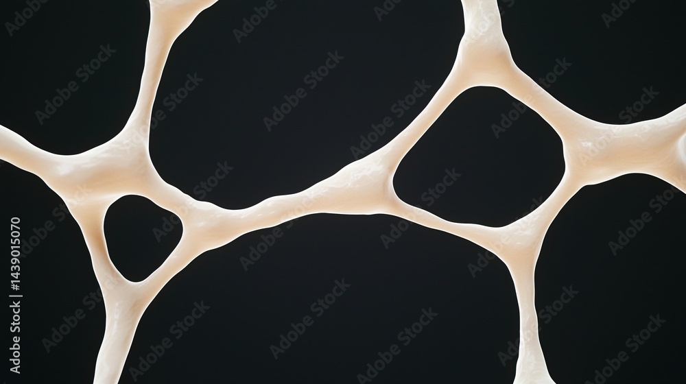 Poster close-up of a porous, organic structure resembling bone or cellular material with interconnected hol