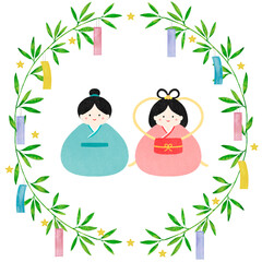 七夕　織姫彦星　イベント　水彩　短冊　イラスト
