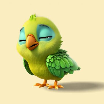 Green baby parrot cartoon animation isolated asset, transparent 4K video, alpha channel, ProRes 4444