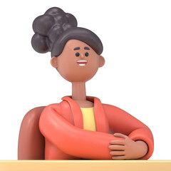 3D illustration of african american woman Coco analyzing market trends .Transparent Background Mockup.Supports PNG files with transparent backgrounds.