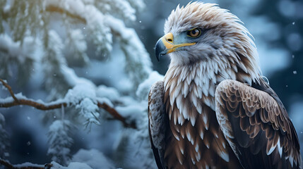 Obraz premium Majestic Brown Eagle in Snowy Winter Forest