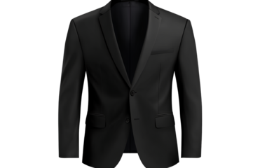 Black suit jacket, no background transparent PNG. The blazer is a classic black color with a straight silhouette and a single button on the front 