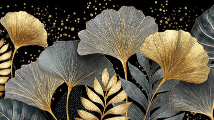 Elegant gold and grey leaves