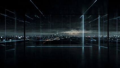 Modern Cityscape Viewed Through Glass-Panelled Interior