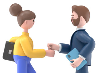 Male and female partners or managers celebrating successful deal, contract or project completion.Supports PNG files with transparent backgrounds.